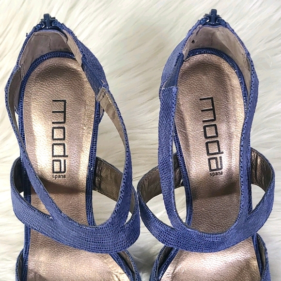 Moda Spana High Heel Sandals Shoes Size 9.5 Genuine Leather Denim Blue Summer - Picture 3 of 6